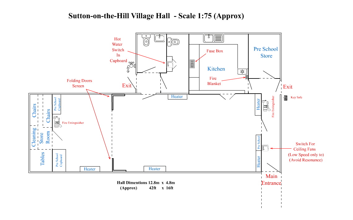 Floor plan of Sutton-on-the-Hill Village Hall